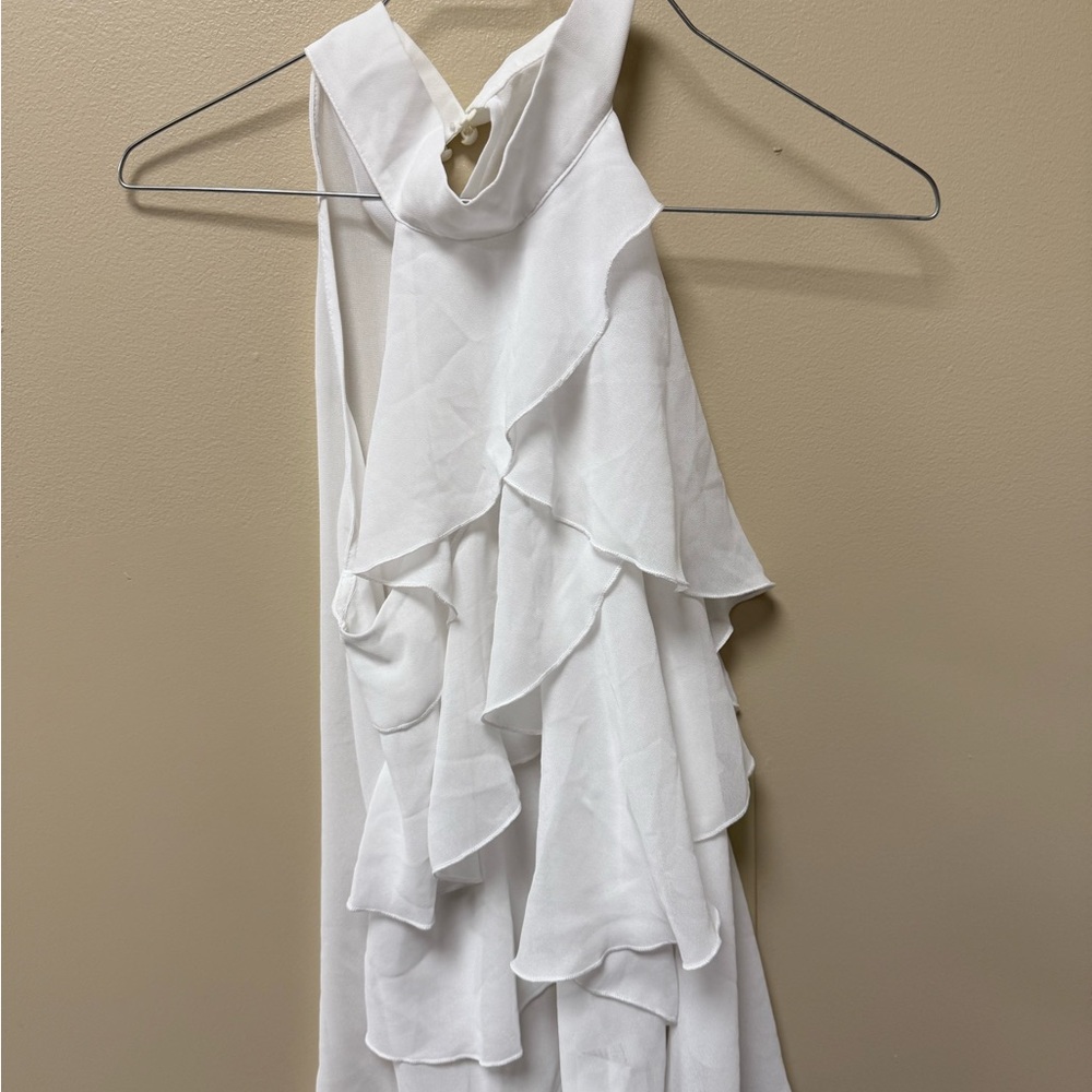 Zeagoo Elegant White Ruffled Sleeveless Blouse - Size Small